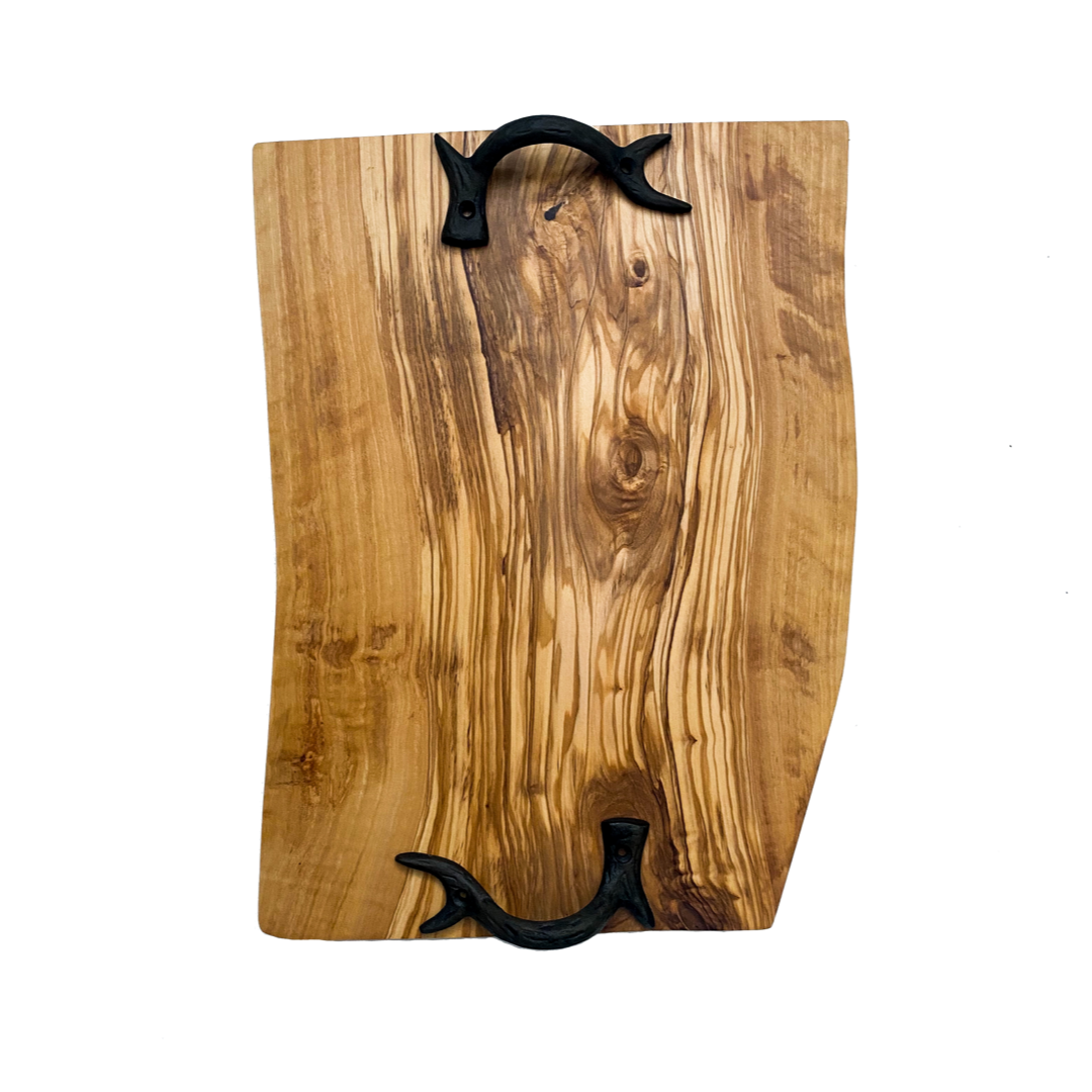 Olive wood board XXL for serving with leather strap as a handle